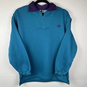VTG Bolo Spirit Women 80's Teal Hibiscus Flower 1/4 Zip Pullover‎ Fleece Jacket